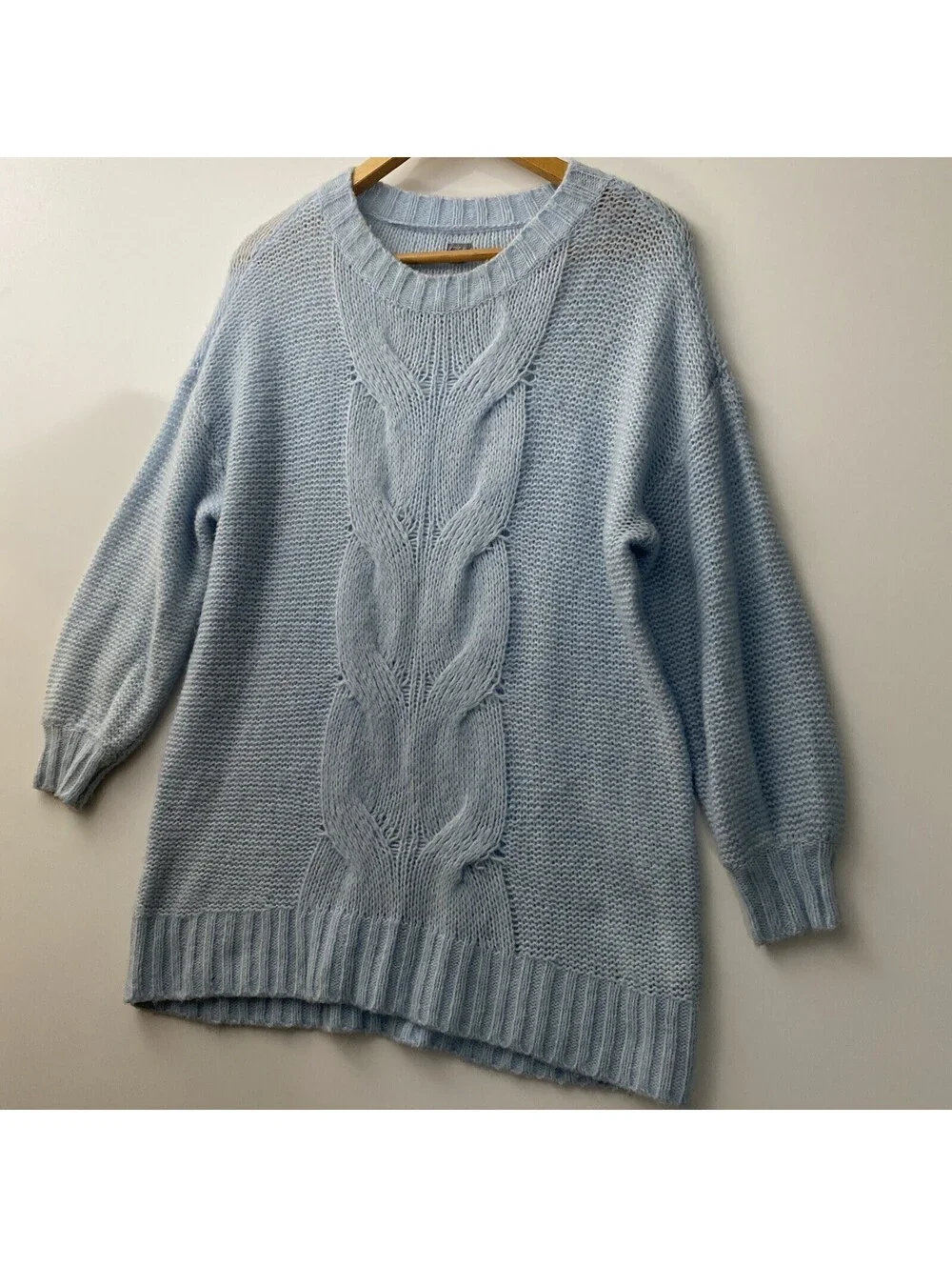 Aerie Cable Knit Wool-Blend Oversized Sweater Baby Blue Size S